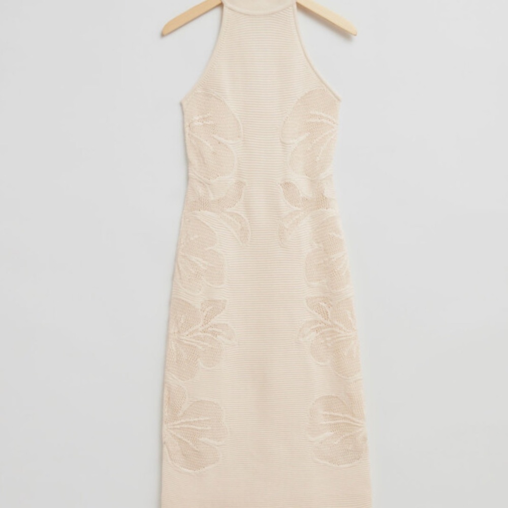 And other stories Floral Pointelle-Knit Halterneck Dress NWOT